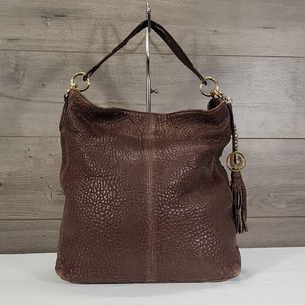 Charles Jordan Brown Leather Hobo Shoulder Bag with Tassel